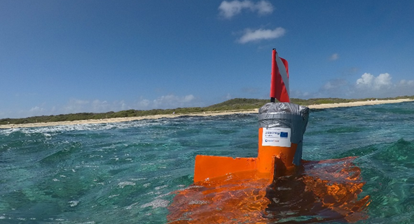 French geological survey (BRGM) monitoring current at Anse des Salines in Guadeloupe, French West Indies